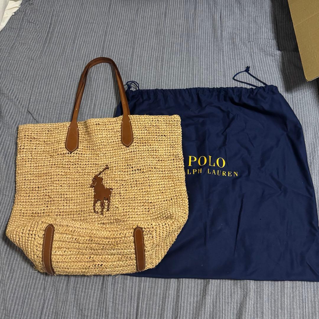 美品　ラルフローレン　ラフィアバッグ　かごバッグ