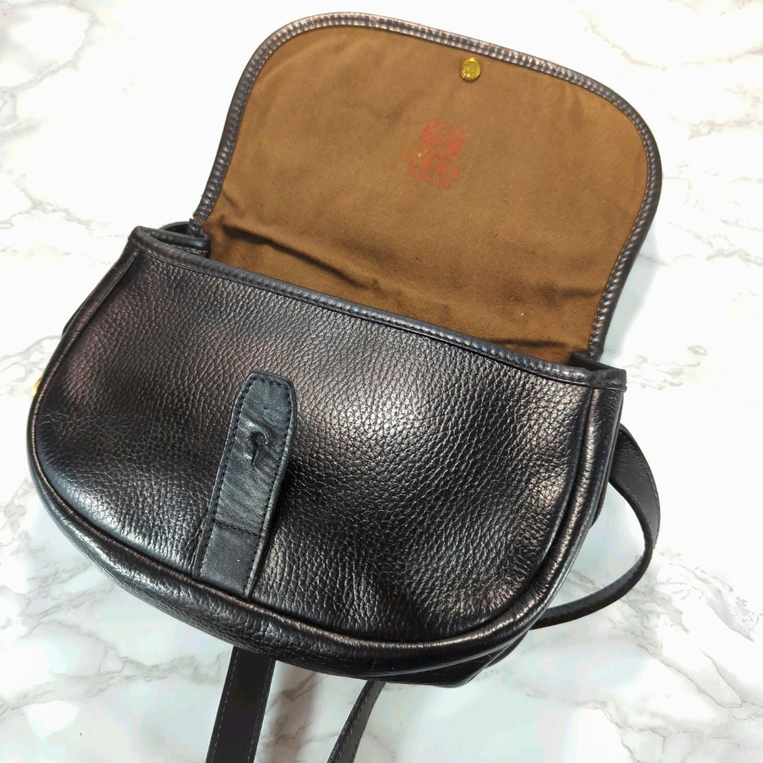 [美品] LOEWE ロエベ アナグラム レザー ブラック ショルダーバッグ