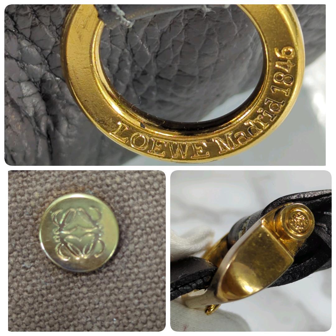 [美品] LOEWE ロエベ アナグラム レザー ブラック ショルダーバッグ