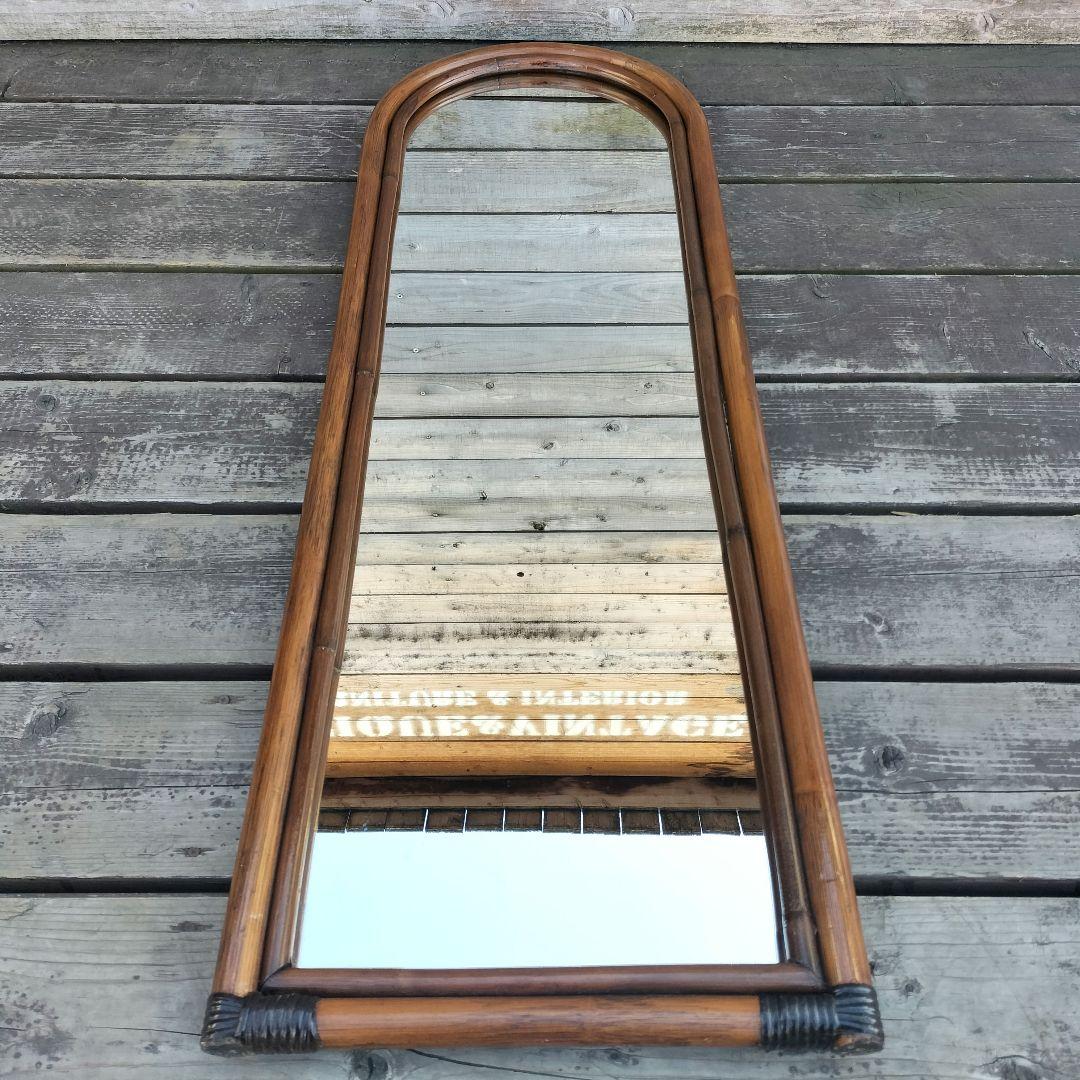 M♦ラタンミラー アンティークミラー アーチミラー 姿見 籐製