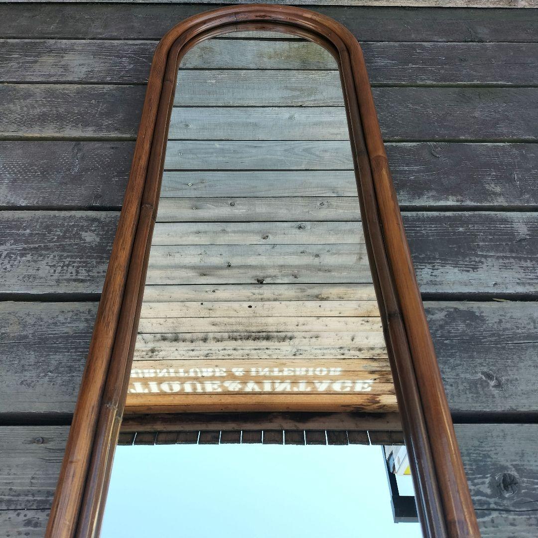 M♦ラタンミラー アンティークミラー アーチミラー 姿見 籐製