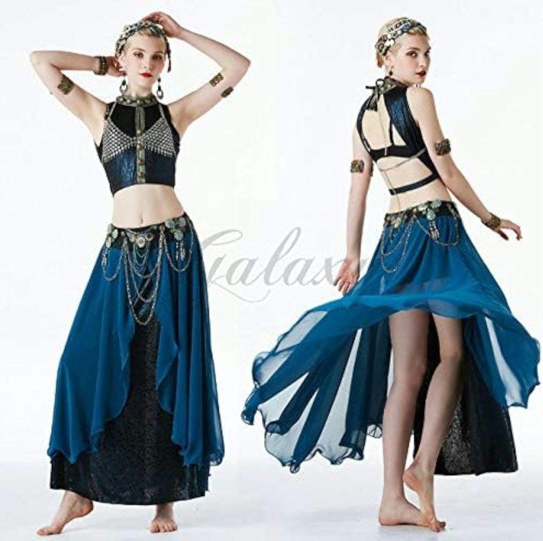 【値下げ】ベリーダンス セット ブルー 上下セット 衣装