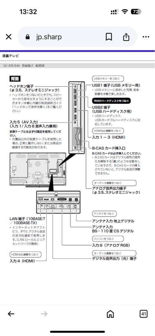 SHARP LC-55US40 55インチ液晶テレビ