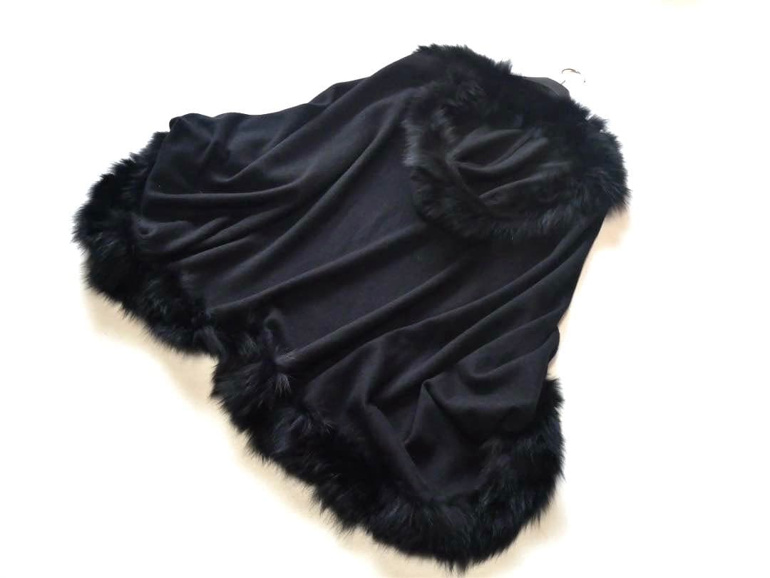 MOGA モガ ブルーFOX ウール×カシミヤ　ポンチョ ショール ブラック