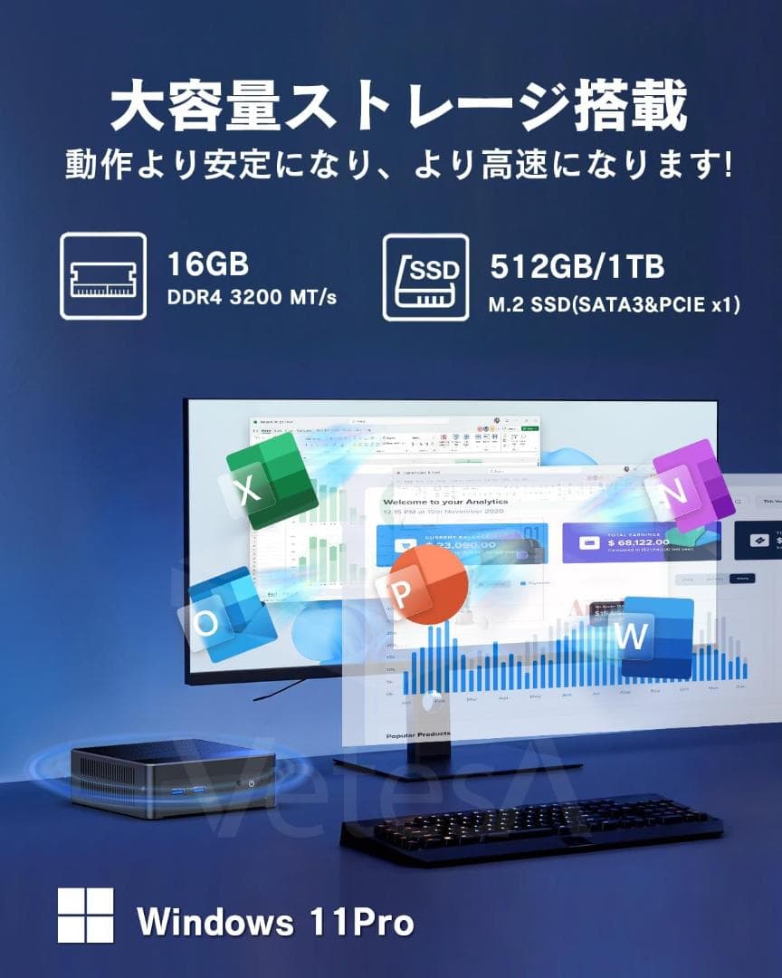 新品 ミニpc n100 小型pc 16GB 512GSSD ミニパソコン