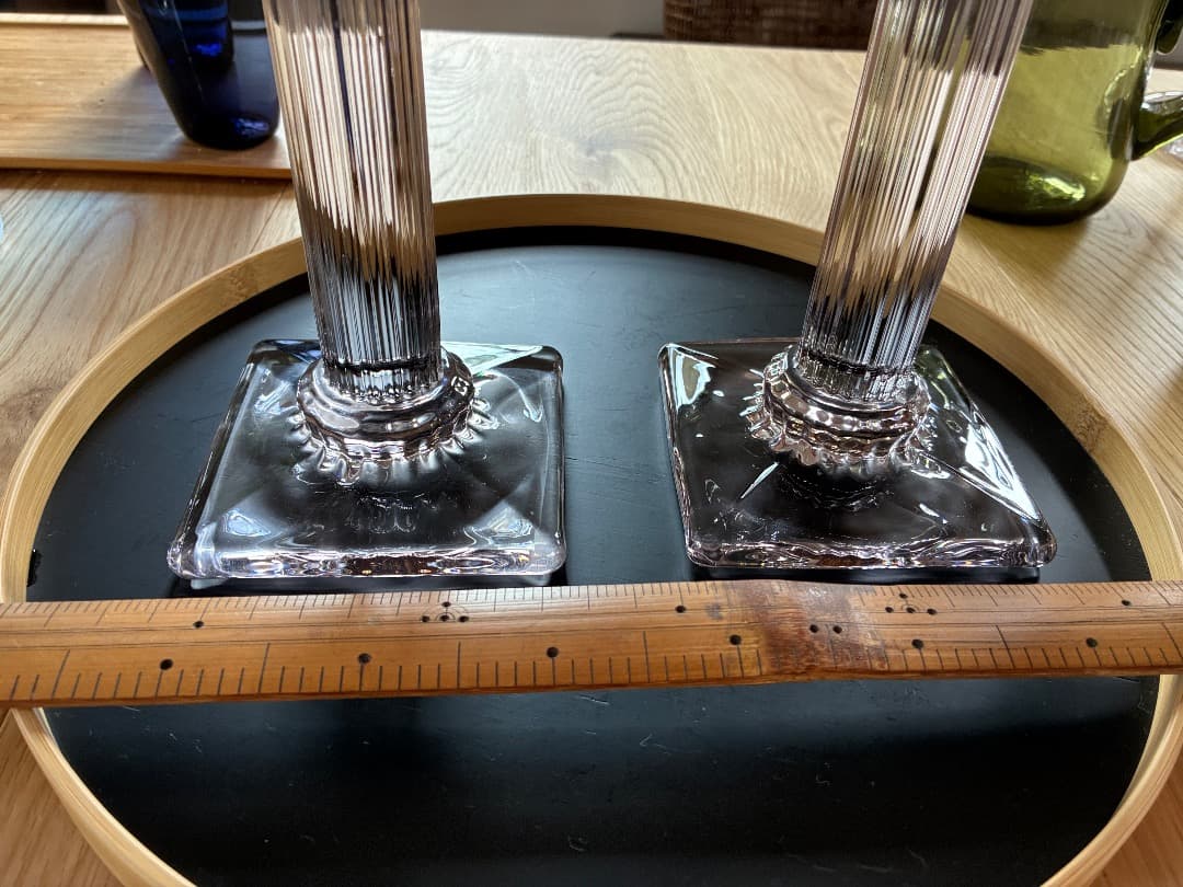 英国アンティーク　ガラス燭台ペア　キャンドルスタンド