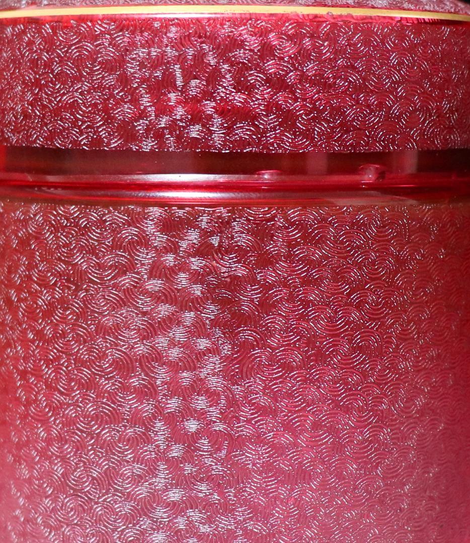 オールド・バカラ 最高級珍品 希少色 青海波模様 金彩 赤色被せ 蓋物 春海好み