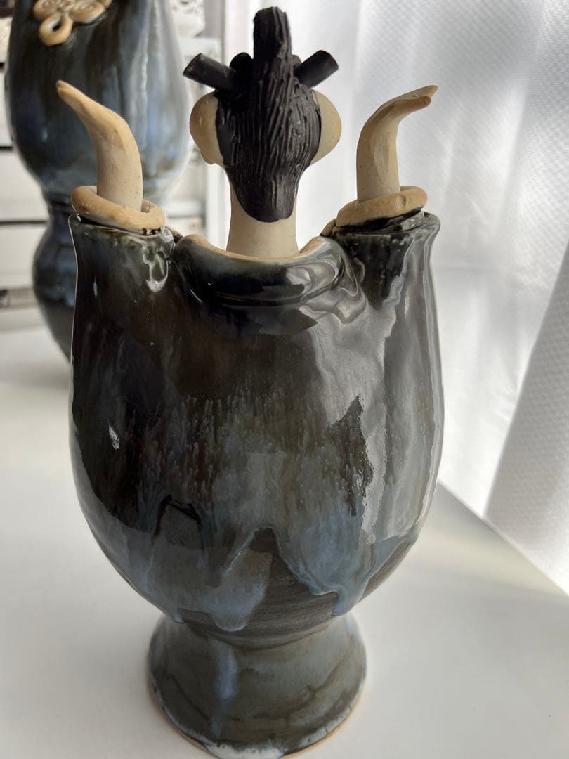 【美品】森元青芳 砥部焼　壺人形　青芳窯　念ずれば花ひらく