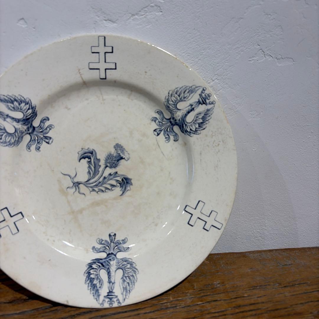 フランスアンティーク　リュネヴィル窯ロレーヌ十字　リムプレート　平皿