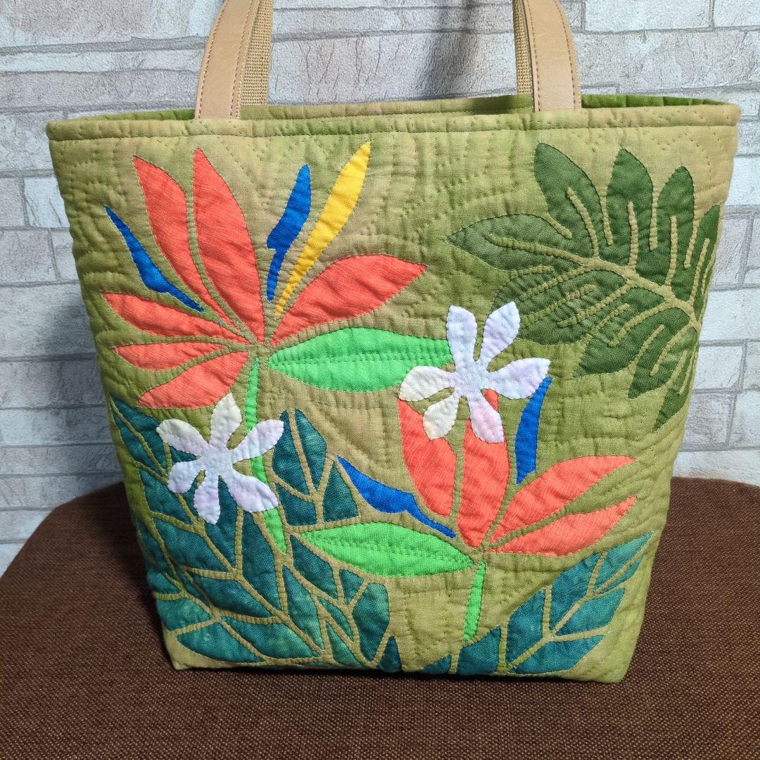 バードオブパラダイスのハワイアンキルトバッグ　ハンドメイド