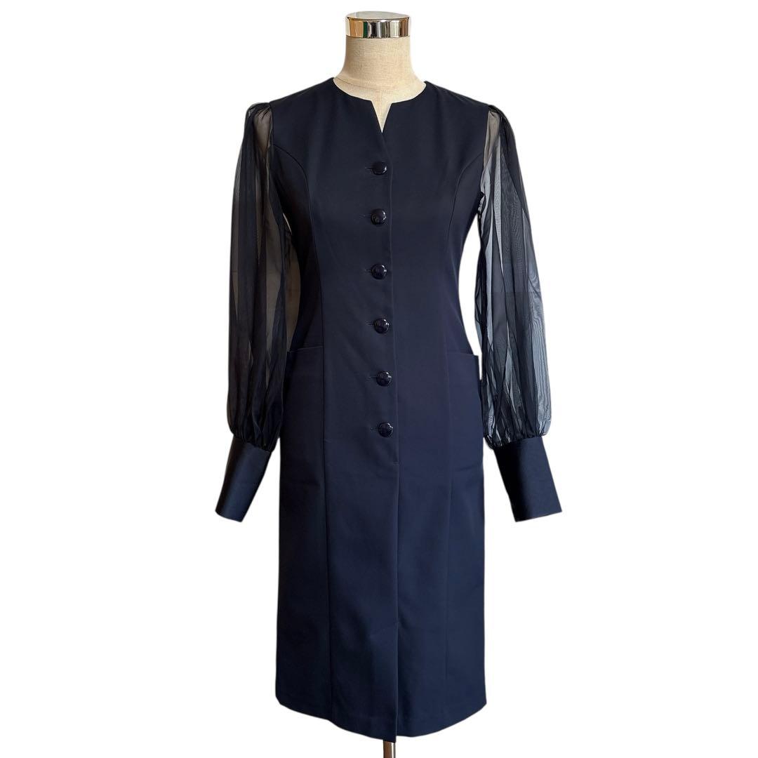 レジーナロマンティコ オーガンジースリーブワンピース リボン ネイビー 36