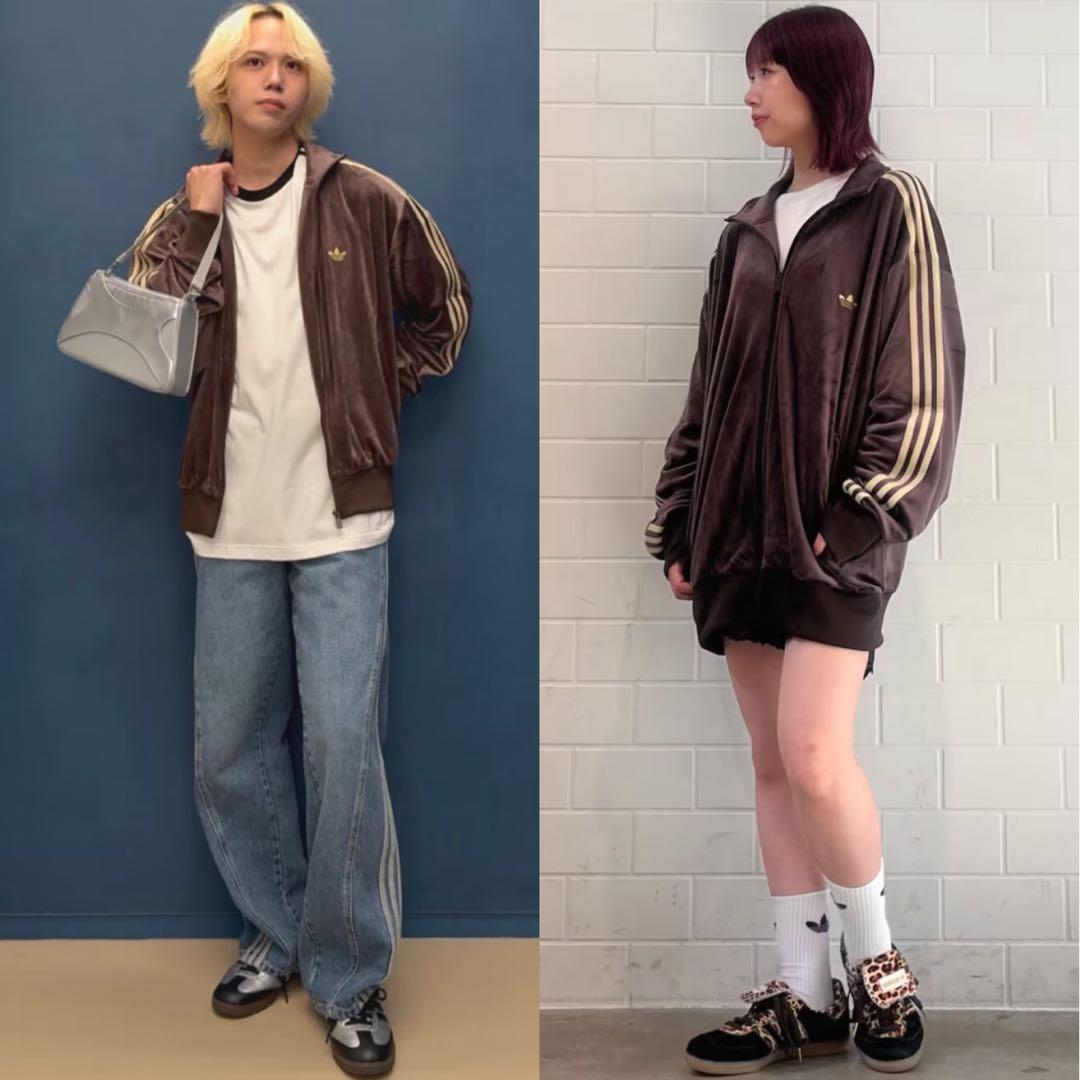 新品XS⭐️adidas ファイヤーバード ベロア トラックトップ ダークブラウン