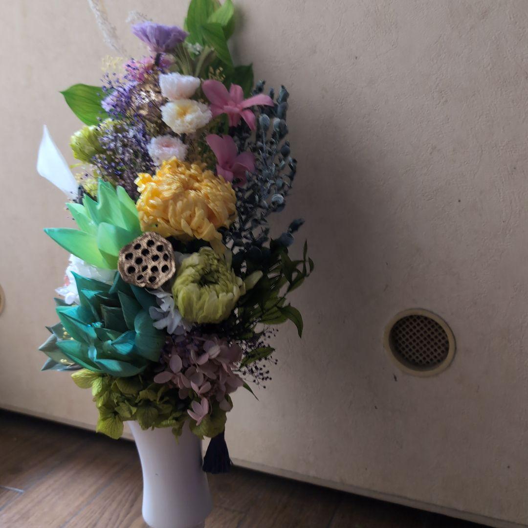 特選仏花　特大　花瓶付き　蓮の花　(清らかな心)　造花無し　プリザーブドフラワー