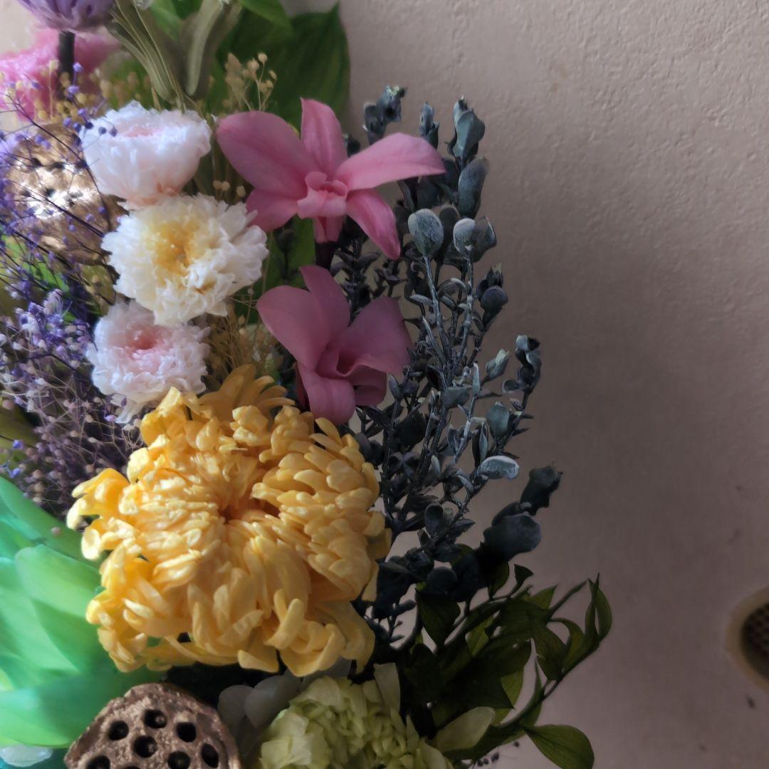 特選仏花　特大　花瓶付き　蓮の花　(清らかな心)　造花無し　プリザーブドフラワー