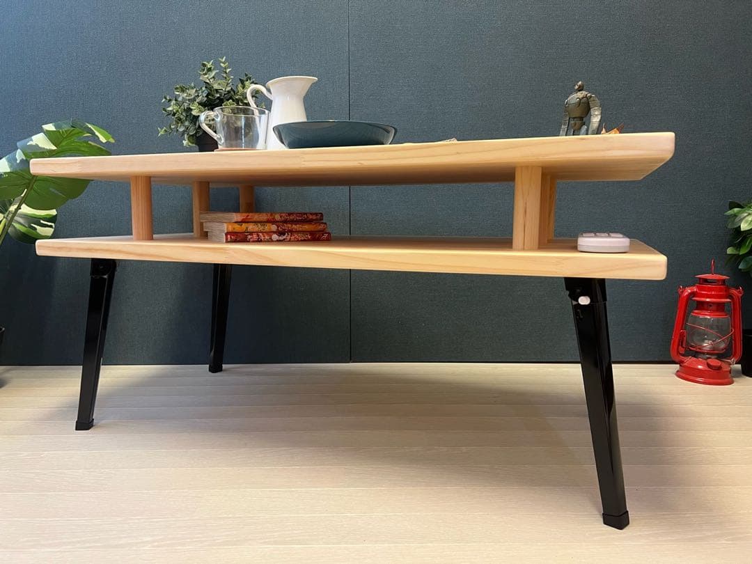 【在庫整理】 ローテーブル 長方形 収納付き 90cm パイン 折りたたみ脚