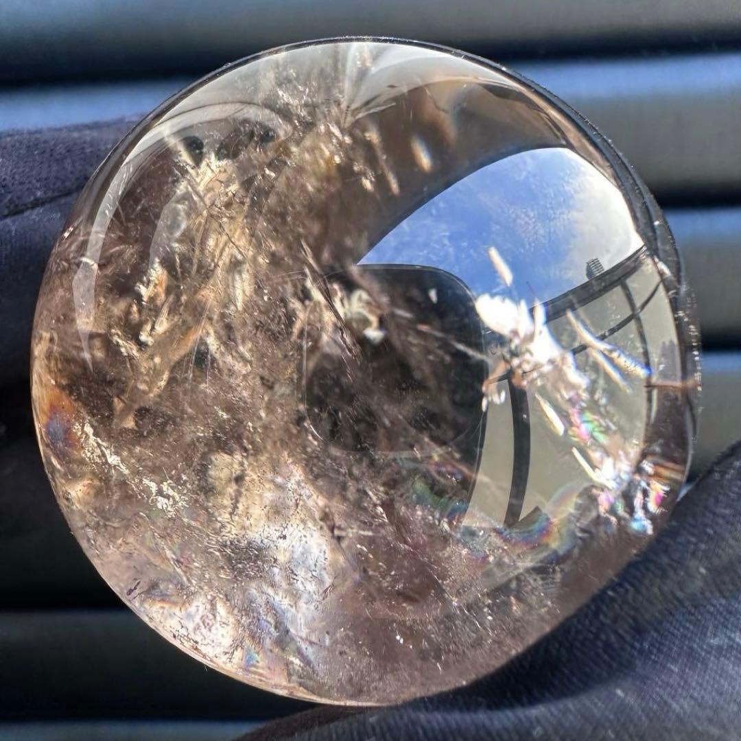 爆アレ❗️ 開運 魔除 ❗️レインボー☆スモーキークォーツ丸玉☆天然石A1529