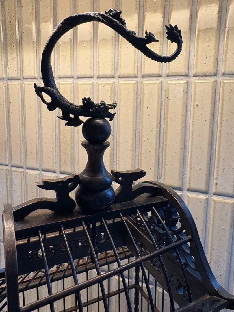 鳥籠　中国アンティーク　美品　龍　置物　木製品