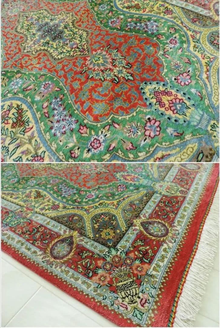 ペルシャ絨毯シルク100％ 手織り高級 クム産 90cm×60cm