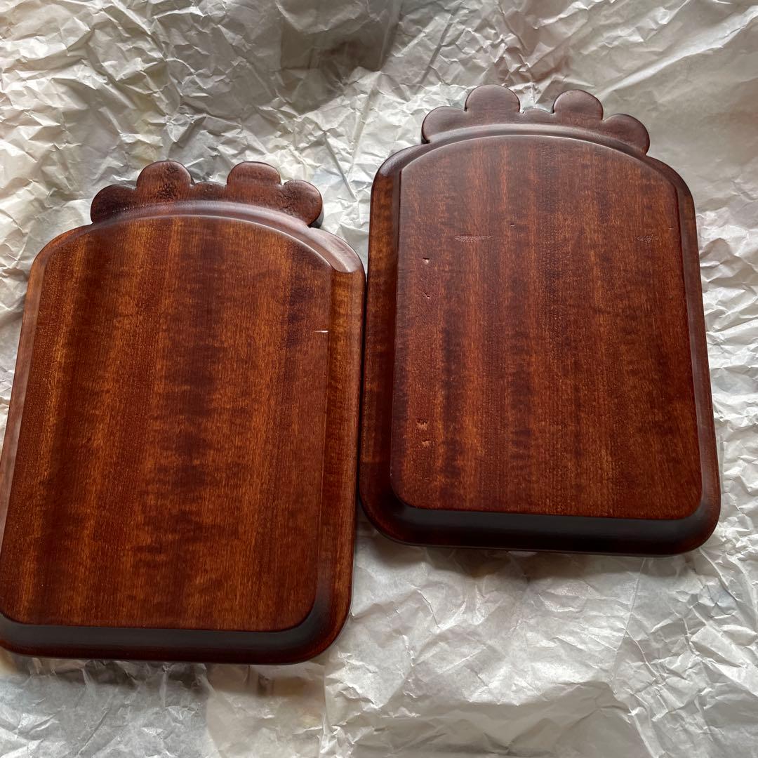 軽井沢彫　桜彫り　銘々皿　菓子皿　角皿　　　　木製トレイ　コースター　２枚セット