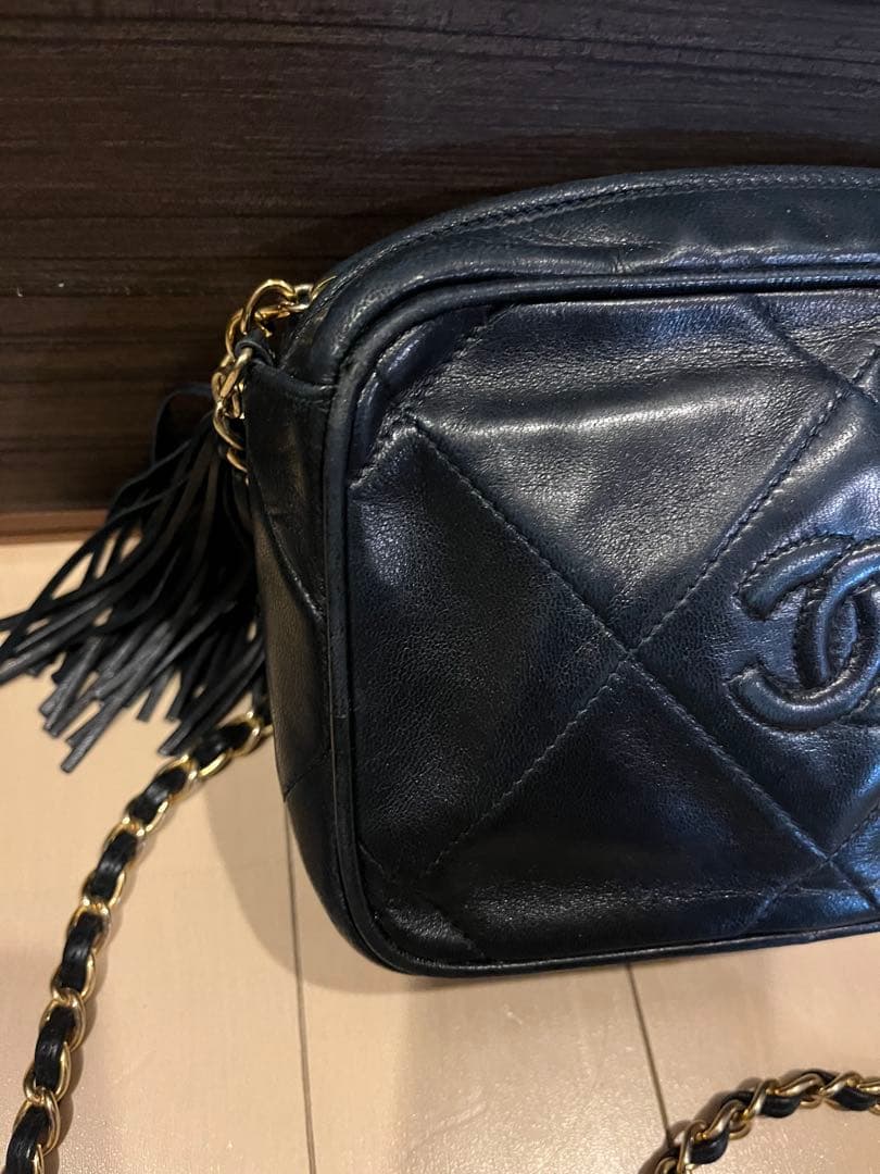 ネイビー　CHANEL ヴィンテージ　ショルダー　フリンジ