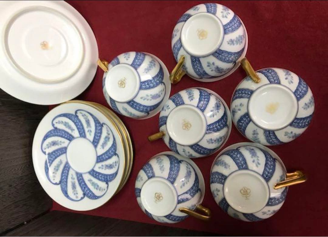 オオクラトウエン 大倉陶園 呉須更紗ティーカップ　極美品　六脚セット