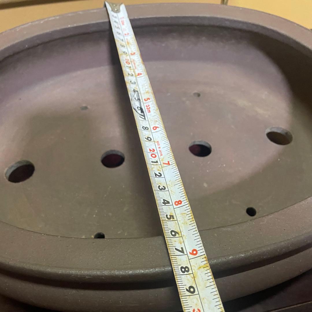 【落款あり】松泉焼 山秋造 楕円袋式雲足 紫泥 盆栽鉢 真柏 時代鉢