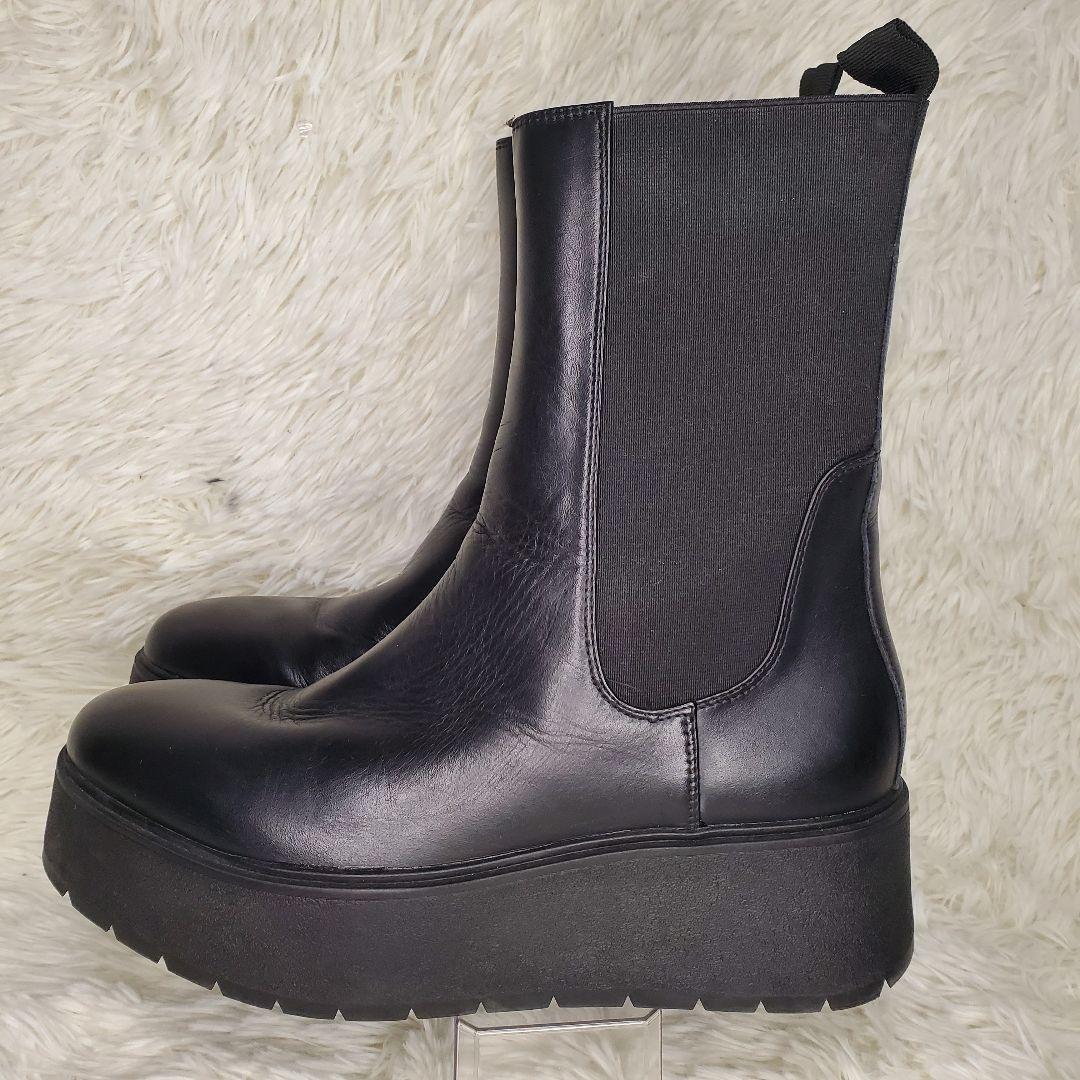 【美品】ZARA サイドゴアブーツ 厚底 レディース 黒 25cm