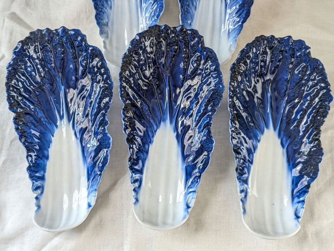 【26日迄】オールド深川製磁　白菜長皿　５客揃　稀少