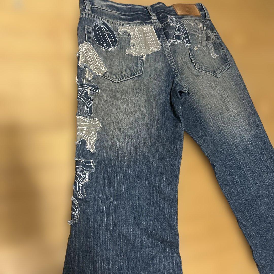 刺繍入りダークブルーブーツカットデニム　ヴィンテージ美品