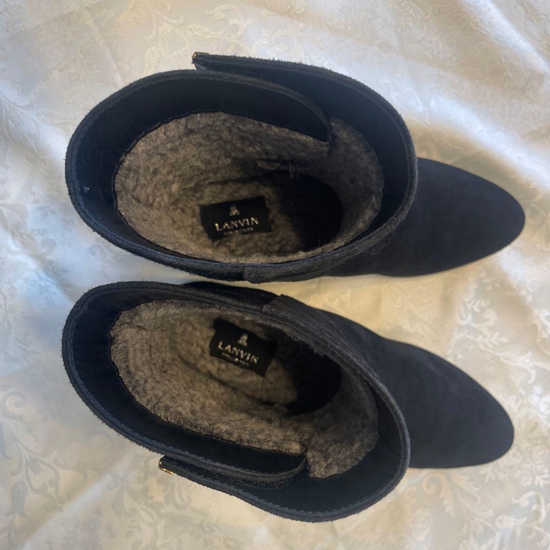 LANVIN 黒 スエード ウェッジヒールブーツ