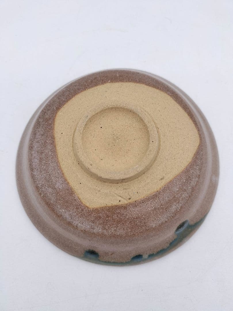 c023 平茶碗 赤織部 忍冬庵 不二窯 佐藤和子 木箱 茶道具　古物