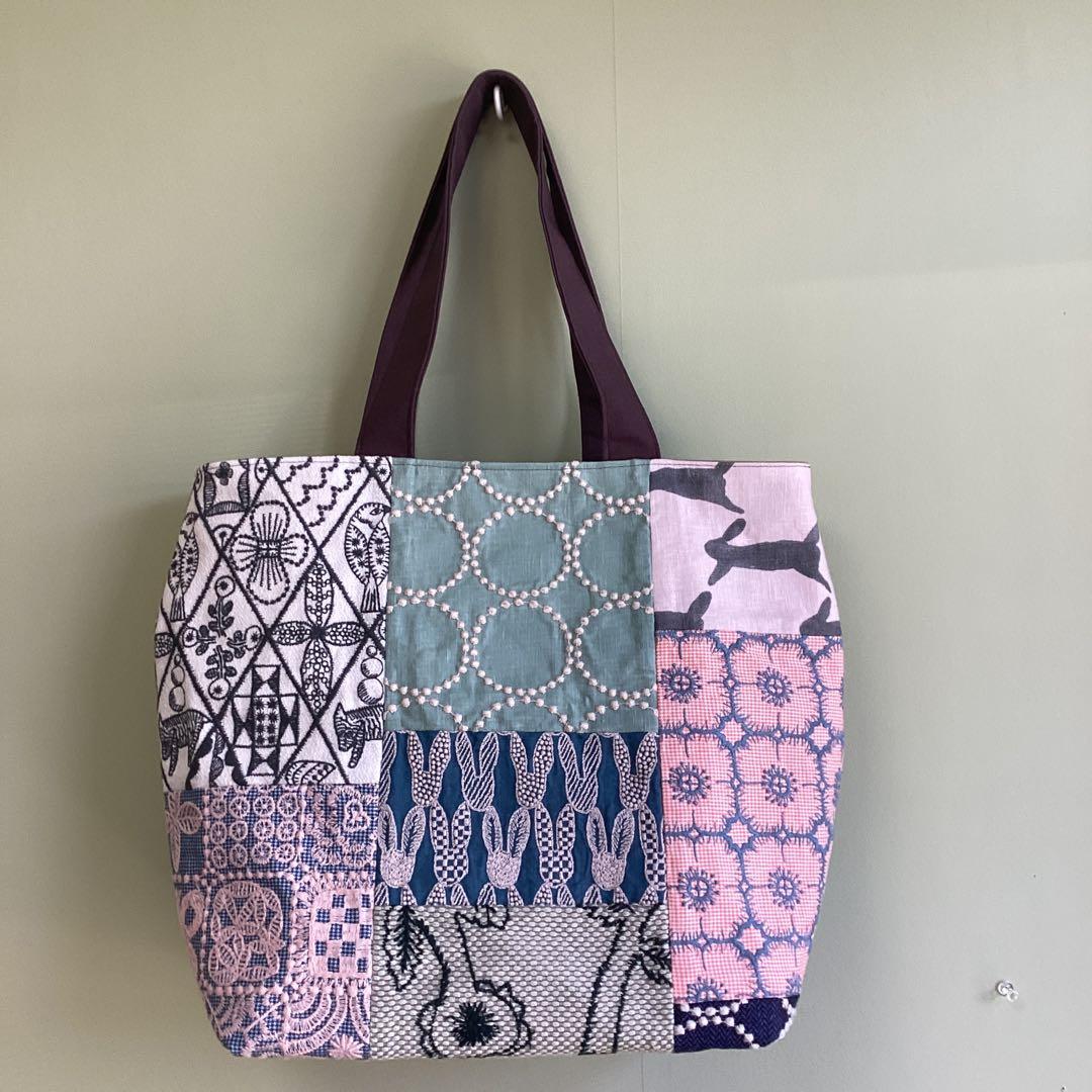 ミナペルホネンパッチワークで大きめトートバッグハンドメイド