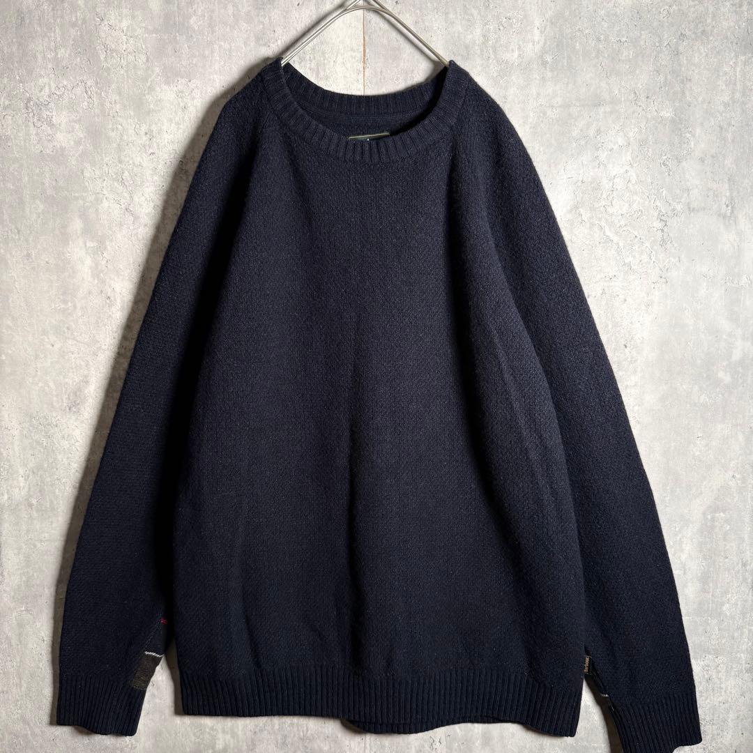 ⭐️希少⭐️バブアー Barbour ニット L アームパッチ チェック ウール 紺