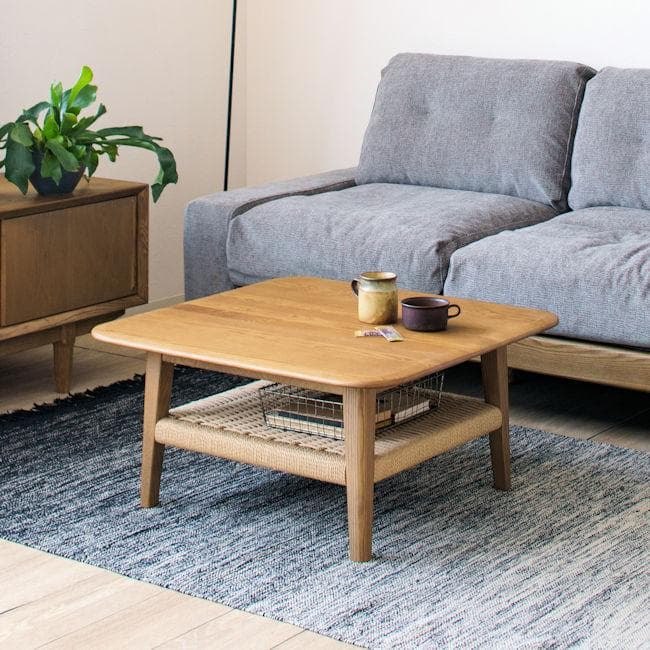 リビングテーブル幅75cm アッシュ無垢材 ペーパーコード 完成品（1281）