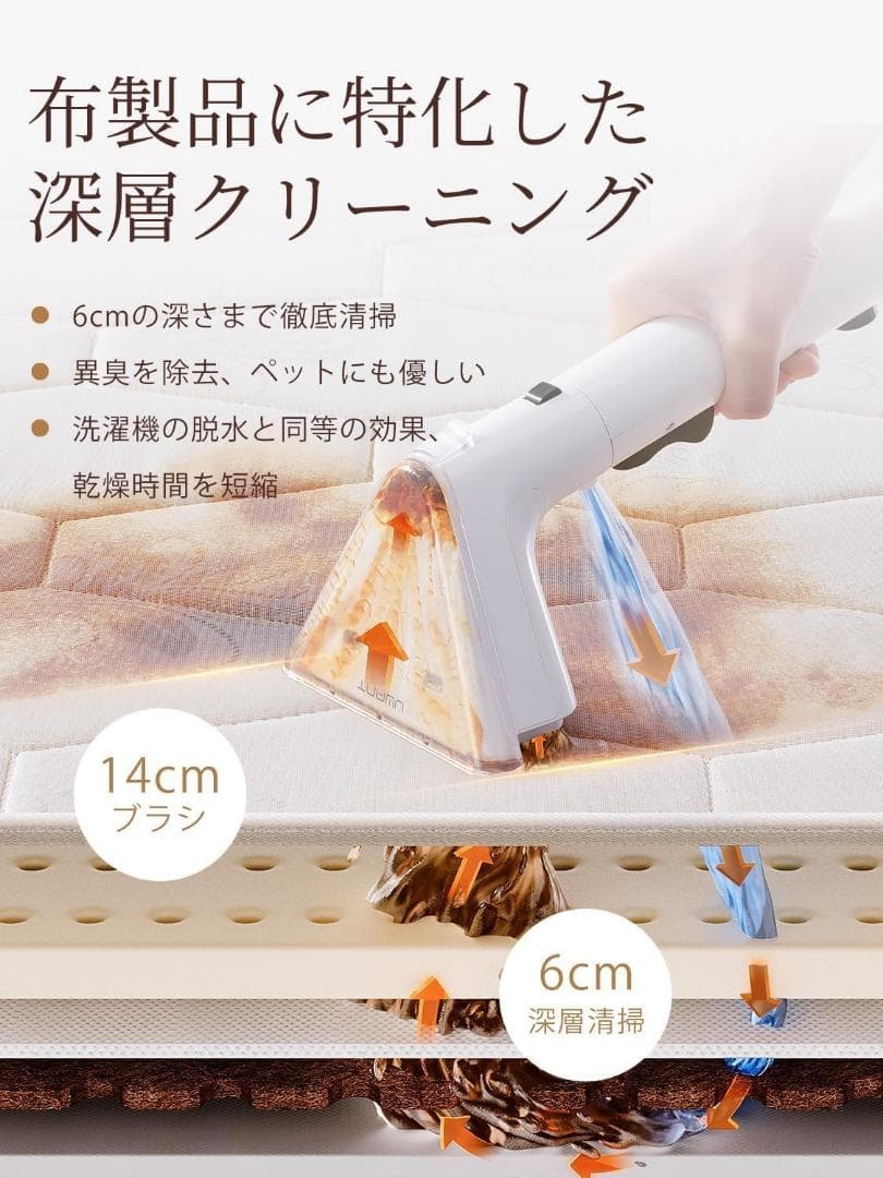 布洗浄機 12KPa 強力吸引力 2-in-1 大容量水タンク 電動