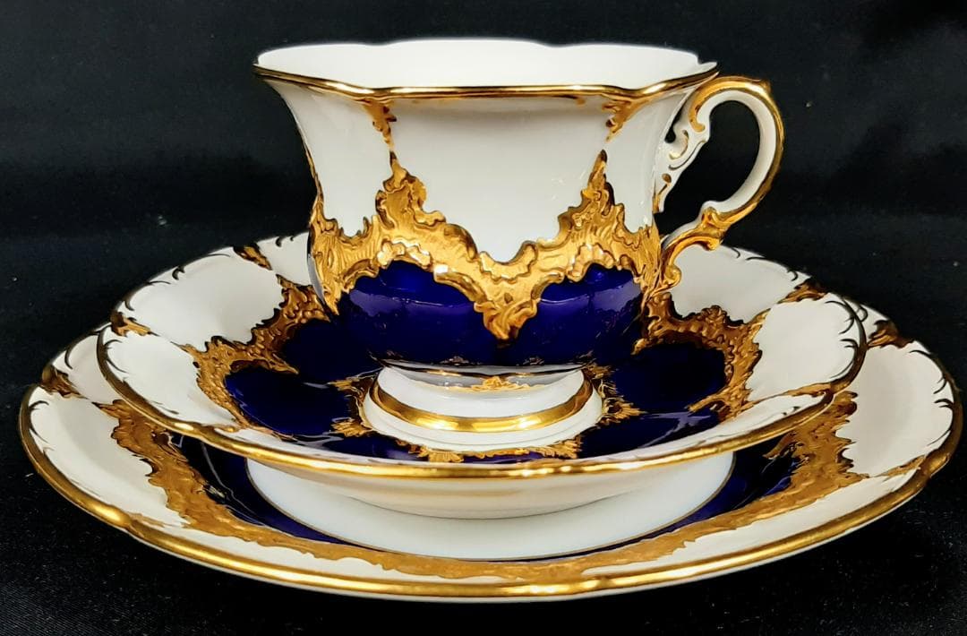 24金マイセングランツゴールドBフォーム紺カップ＆ソーサ＆プレート美品1級品 ヘ