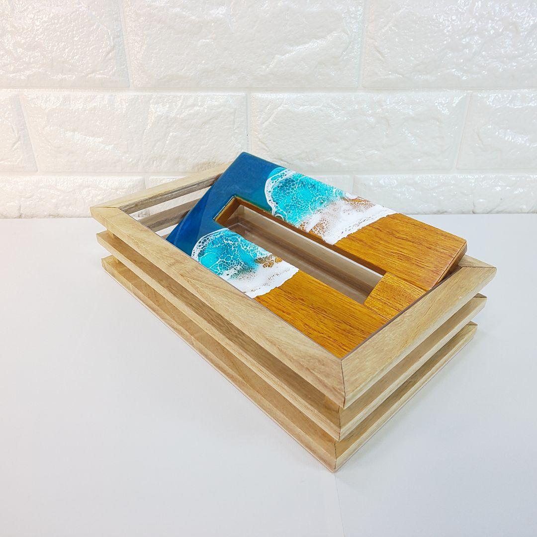 【1204】オーシャンアート　ティッシュケース　海レジン　インテリア　雑貨