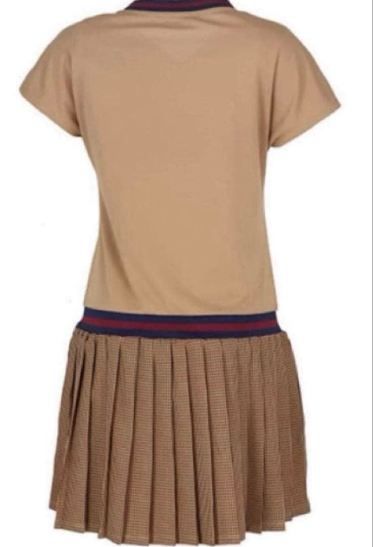 No.584 FILA ガンクラブチェックプリーツワンピ★CAMEL★