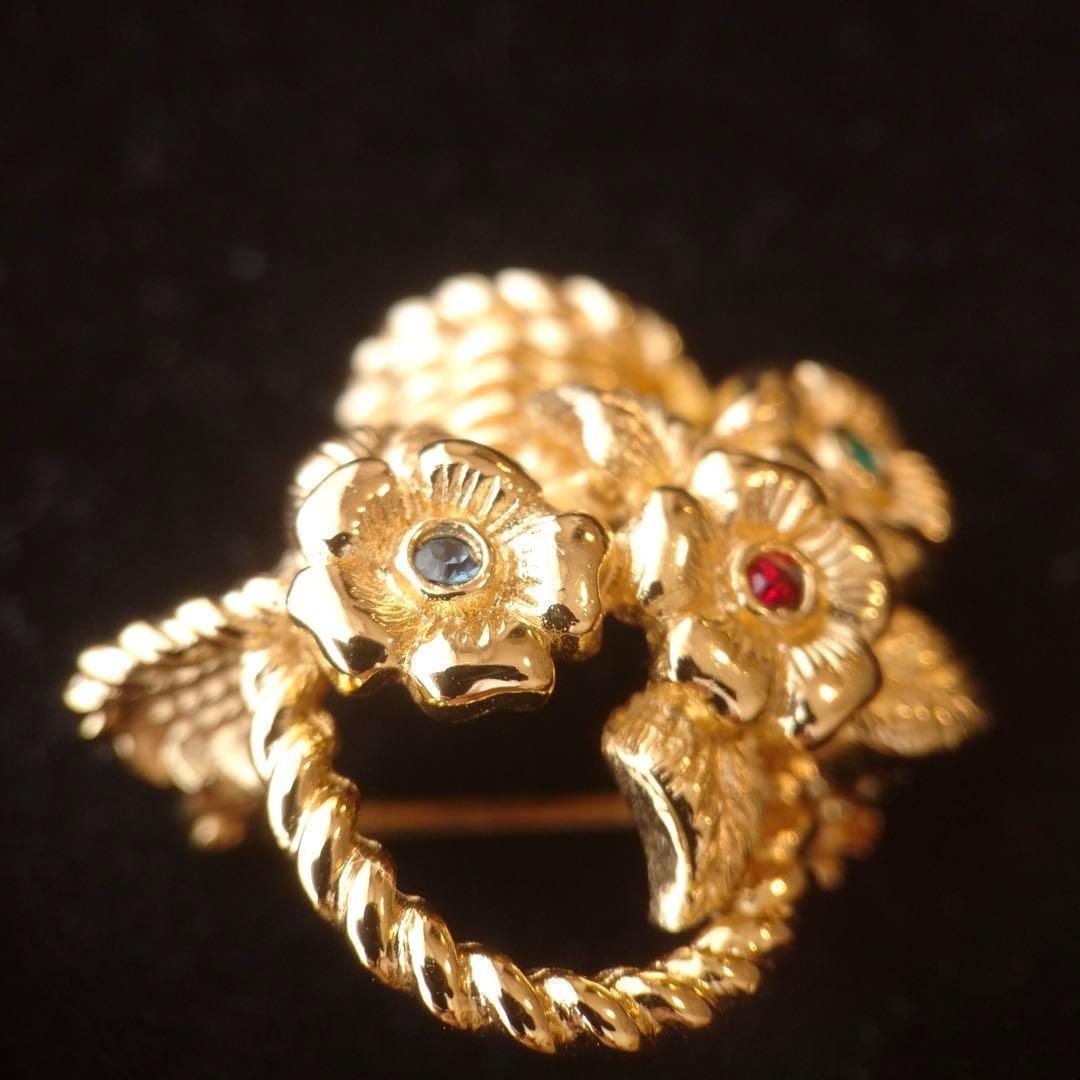 希少美品　Dior ヴィンテージ　ブローチ　ゴールド　籠　バスケット　フラワー