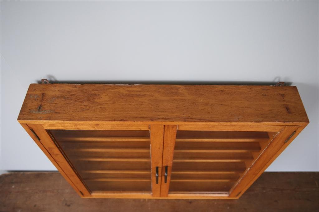 英国アンティーク木製ディスプレイショーケース/壁掛けコレクションボックス69-2