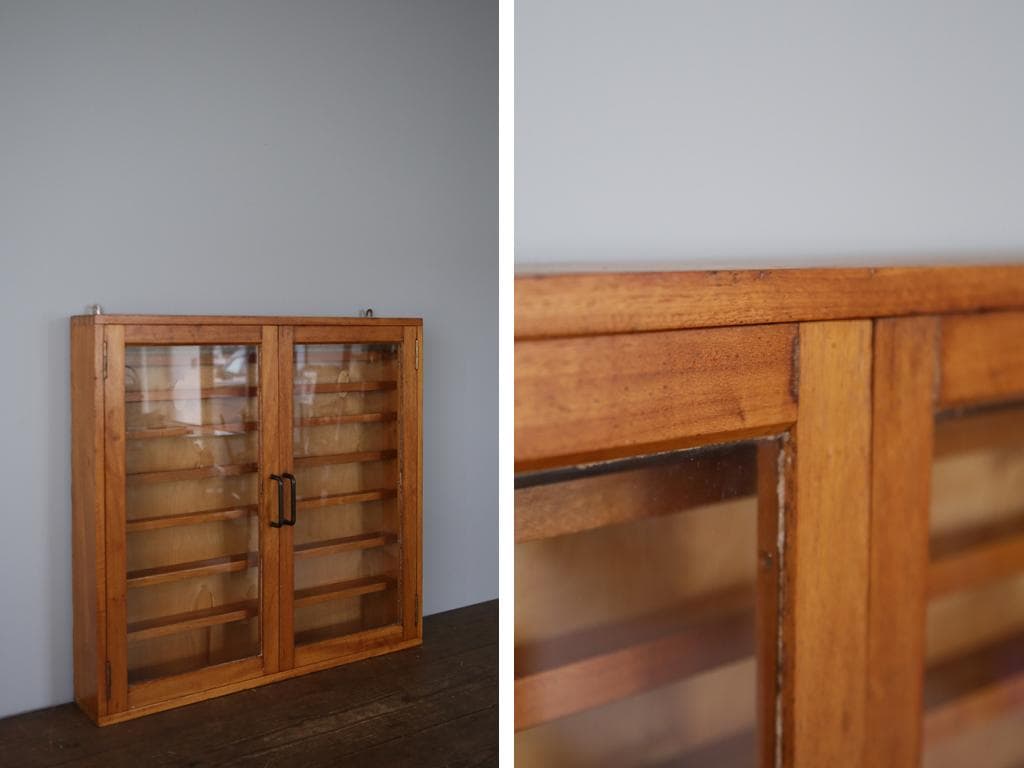 英国アンティーク木製ディスプレイショーケース/壁掛けコレクションボックス69-2