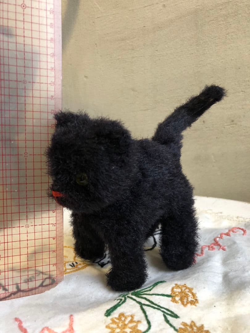 アンティーク ドイツ製 グリーンお目々の黒猫ちゃん テディ