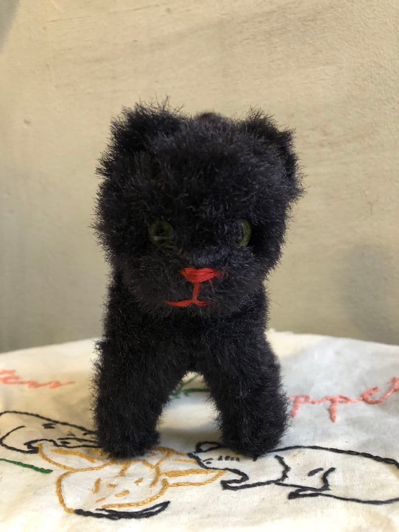 アンティーク ドイツ製 グリーンお目々の黒猫ちゃん テディ