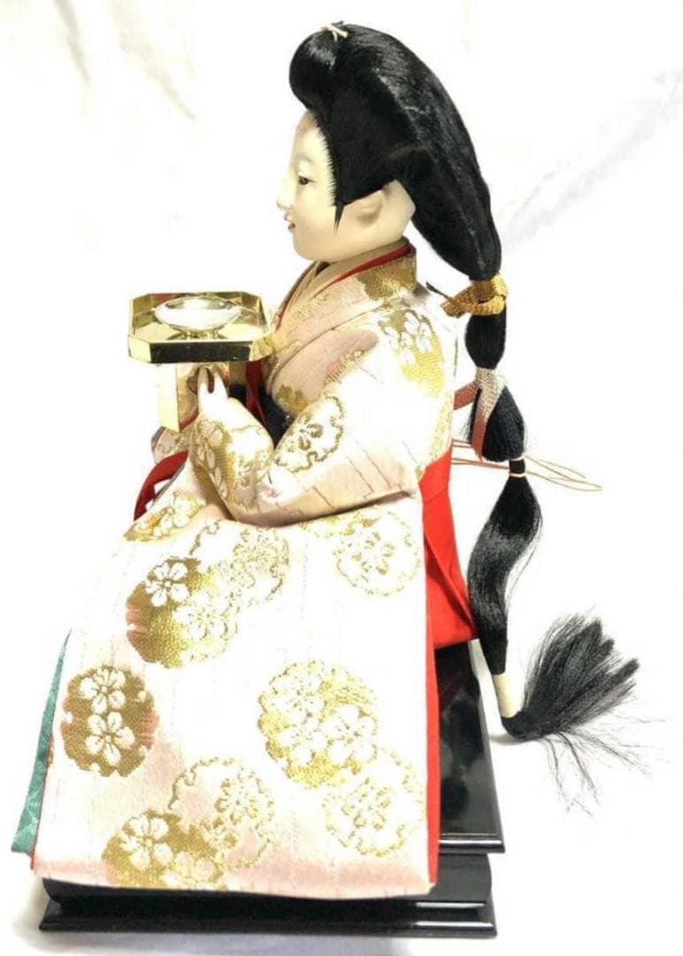 雛人形 峰月 三人官女 女官 長柄 三方 提 3体セット 台座付き お雛様 桃の