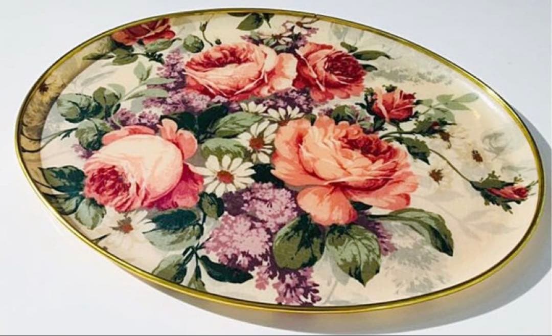 レトロ◆KESWICK TRAYS◆グラスファイバー◆薔薇◆特大トレイ◆イギリス