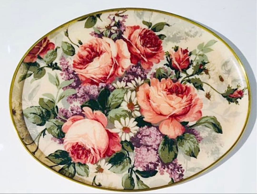 レトロ◆KESWICK TRAYS◆グラスファイバー◆薔薇◆特大トレイ◆イギリス