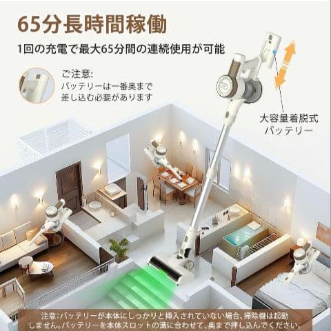 専用　コードレス掃除機　自立式　75000Pa　超強力吸引　65分連続駆動