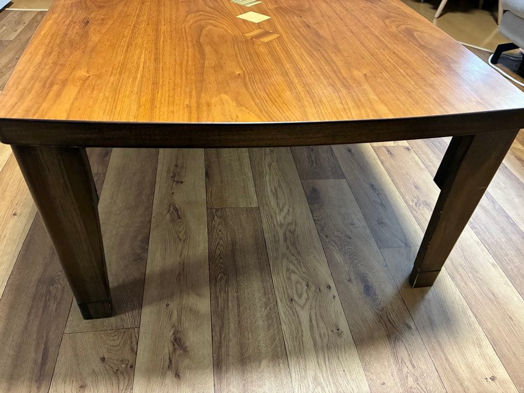 木製 長方形テーブルこたつ 装飾インレイ