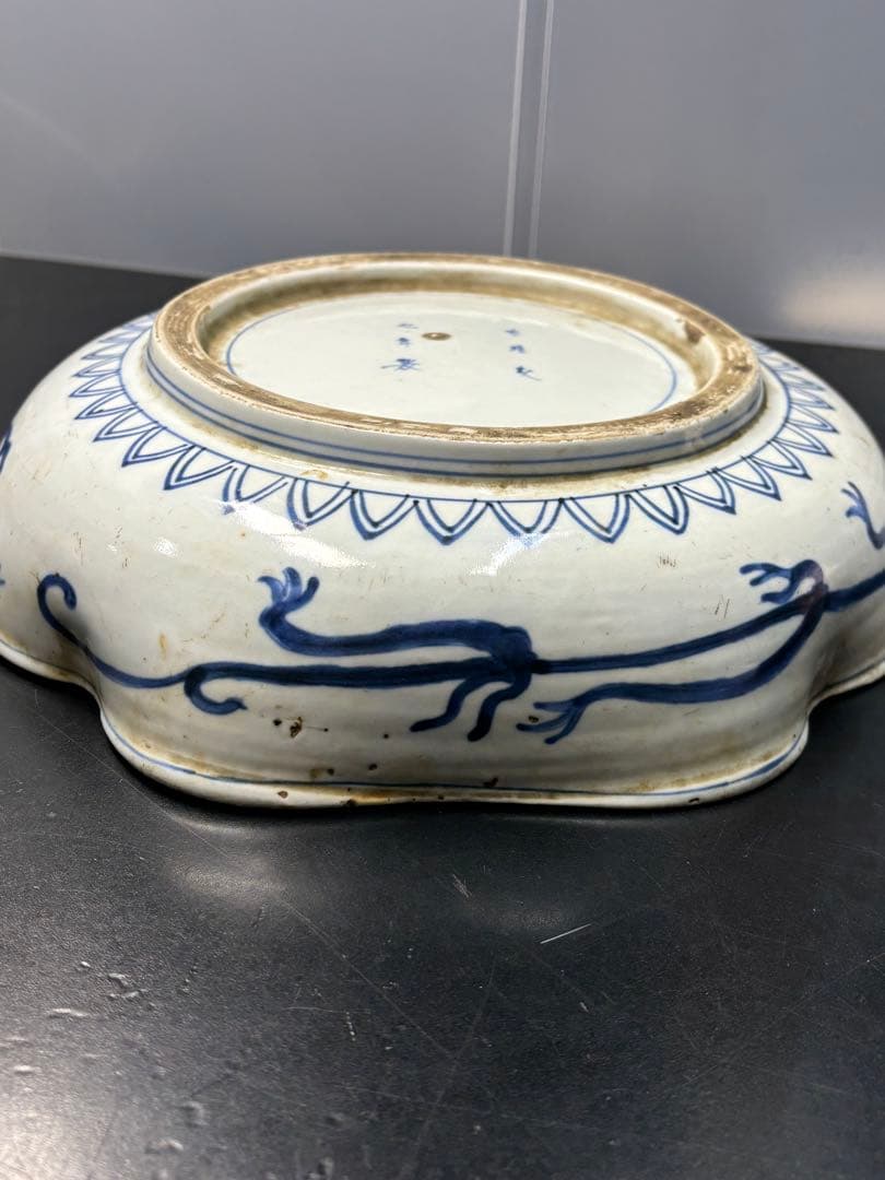 古伊万里 色絵 花唐草 龍 木瓜形 大皿 江戸期 希少品 陶器金彩 太明成化年製