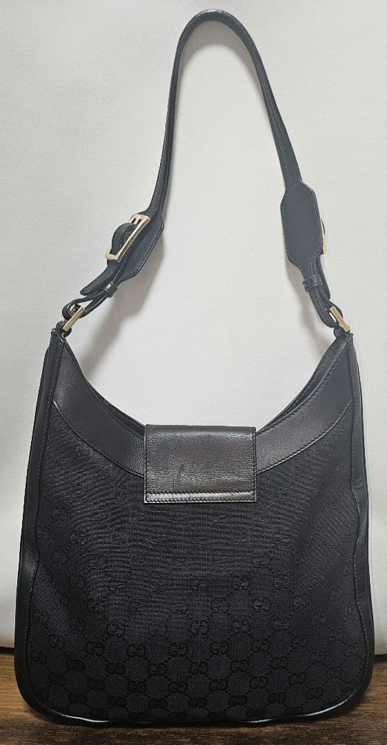 美品✨GUCCI グッチ ショルダーバッグ 黒 GGキャンバス ジャッキーレザー